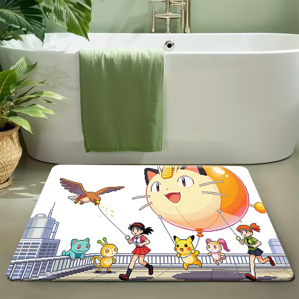Pokemon Pichu Sunset Fireworks Print Non-Slip Doormat, Absorbent Floor Mat for Home Decor