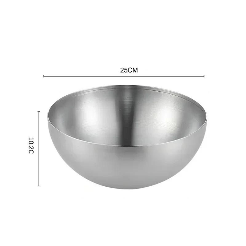 15-25cm Korean 304 Stainless Steel Salad Bowl Ice Cream Soup Noodle Round Golden Silver Bowl Kitchen Tableware Food Container