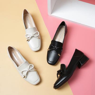 Модные однотонные кожаные кроссовки женские на низком квадратном каблуке на плоской подошве с бантом Mary Jeans Loli Shoes Girl Preppy Oxford Female Big Size Loafers
