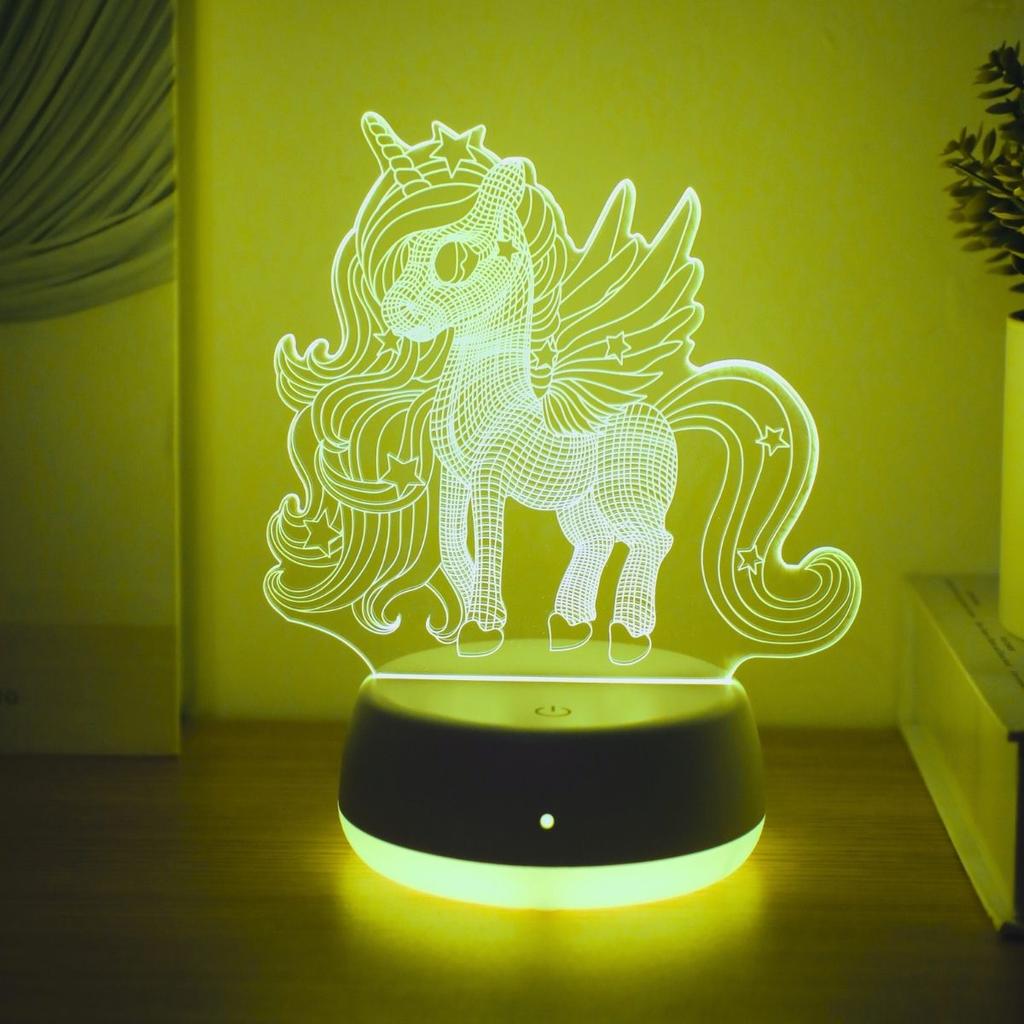 USB ночник-единорог 3D, с сенсорным управлением, 7 меняющихся цветов, окружающее освещение, украшение для спальни, рабочего стола, вечеринки и подарочные светильники.