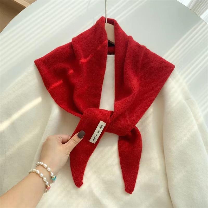 British Korean Triangle Scarf Niche Wool Triangular Scarf Women Headscarf Knitted Scarf Multi-functional Warm Knitted Scarf