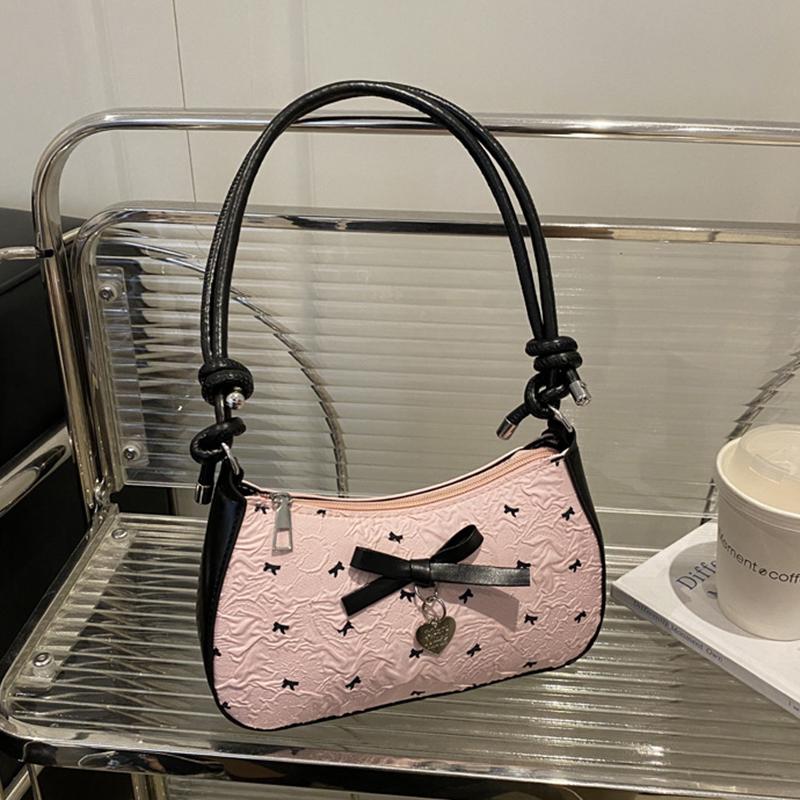 Yogodlns Сумка-подмышка Y2k с розовым бантом для женщин, Новые модные и универсальные текстурные сумки-багеты класса люкс на одно плечо