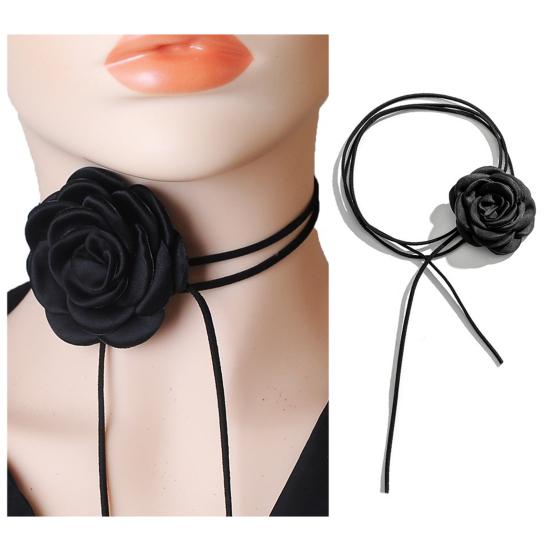 Женское колье-колье в стиле ретро с цветком, элегантный воротник на шнуровке для вечеринок, повседневная одежда, ручная работа, 3d декор роз, регулируемая, удобная посадка