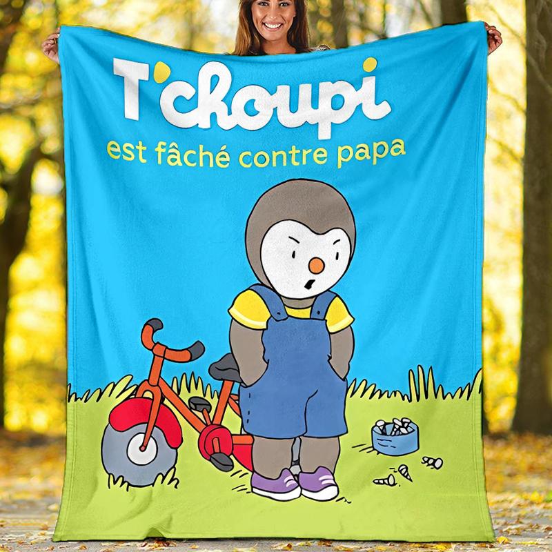 Cartoon T-T'choupi printed blanket—lightweight,soft,warm;versatile blanket all seasons—perfect as &air-conditioning throw,nap blanket