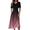 Ladies Casual Fashion Gradient Print V-Neck Short Sleeve Waist Long Swing Dress