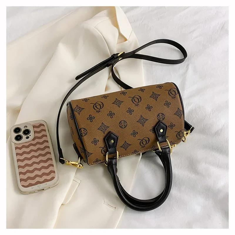 Boston Shoulder Bag for Women PU Leather Retro Printed Bag Luxury Crossbody Bag High Quality