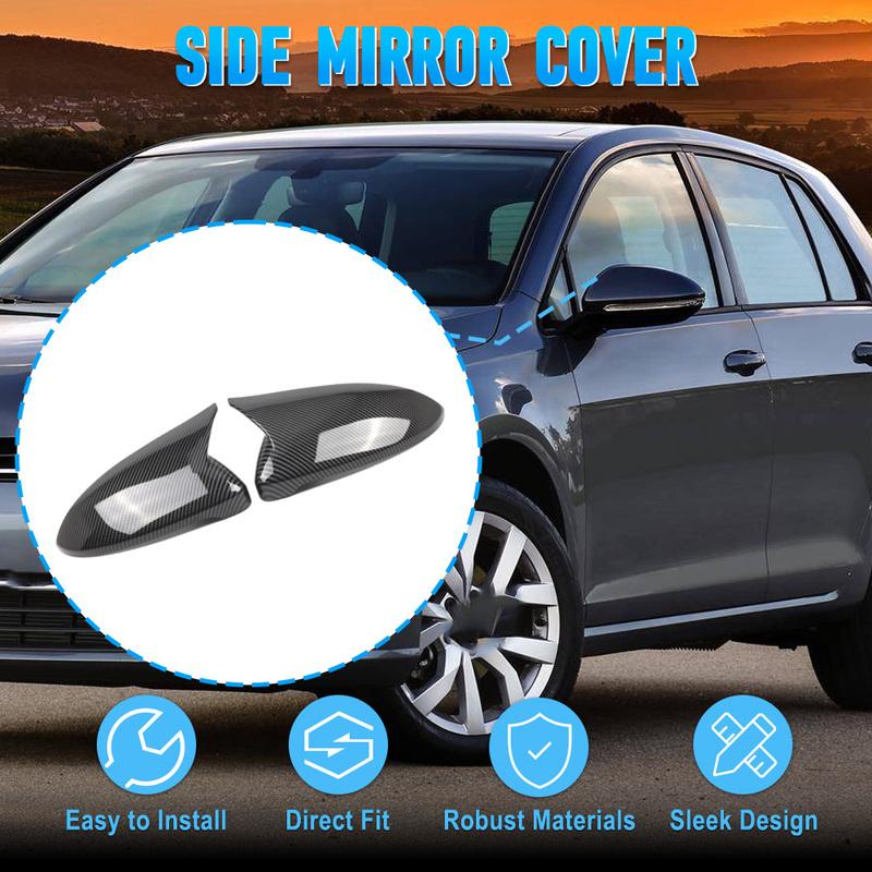 2Pcs Car Door Side Wing Rearview Mirror Cover Cap For VW Golf GTI Golf R E-Golf 2015 2016 2017 2018 Carbon Fiber Black