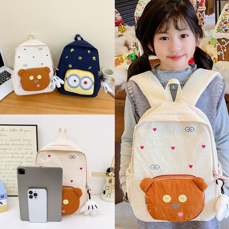 Blue And Delightful Beige Kids Backpack For Toddlers With Spacious Compartment And Trendy Design Elements