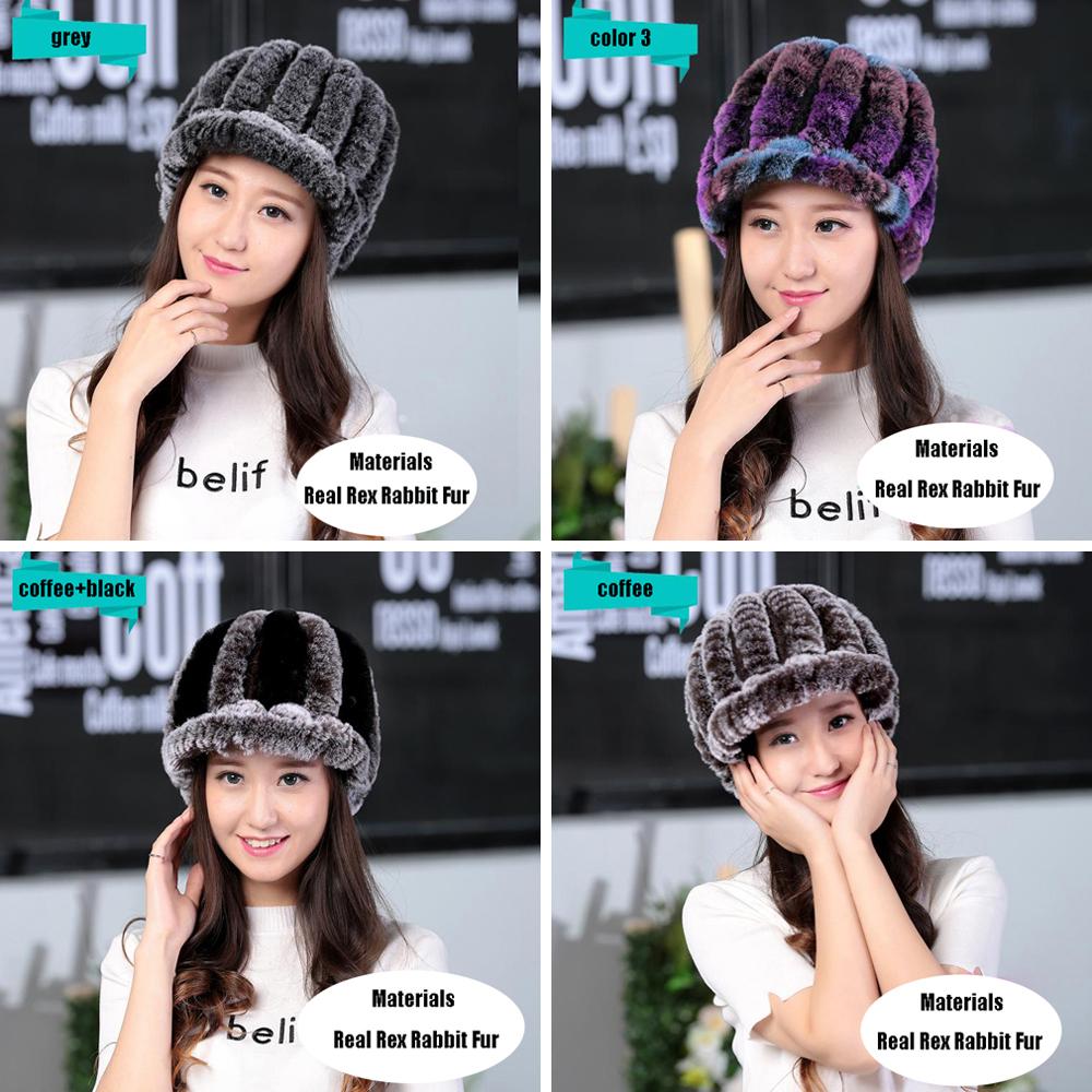 Hot Sale Women Real Rex Rabbit Fur Hat Winter Warm Genuine Rex Rabbit Fur Beanies Caps Knitted Natural Rex Rabbit Fur Cap