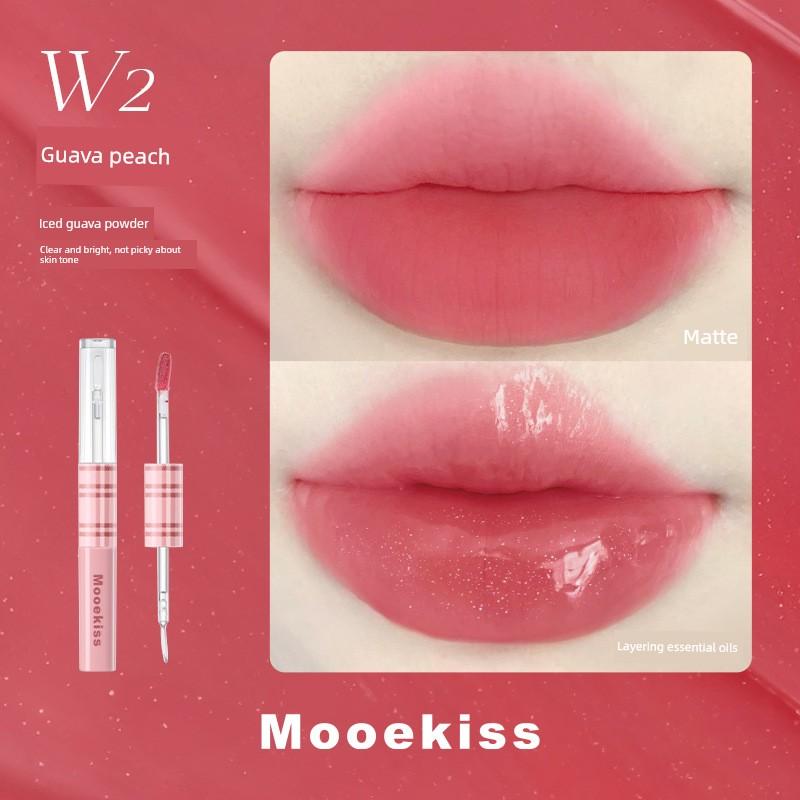 Mooekiss Double-Ended Lip Glaze Mirror Lipstick Is Not Easy to Stick to the Cup, Moisturizing and Nourishing Matte Lip Cream