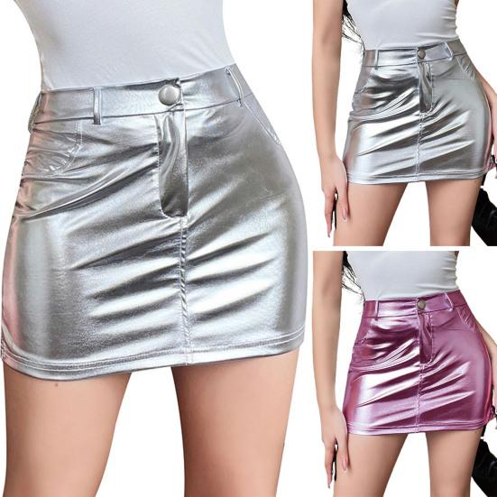 Женская искусственная кожа с высокой талией и застежкой-молнией на пуговицах, мягкие ультра короткие глянцевые карманы, облегающая юбка