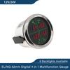 ELING Car 12V 24V 52mm 85mm 4 in 1 Multifunction Gauge with Fuel Level Oil Pressure Water Temp. Voltmeter and 8 Colors Backlight