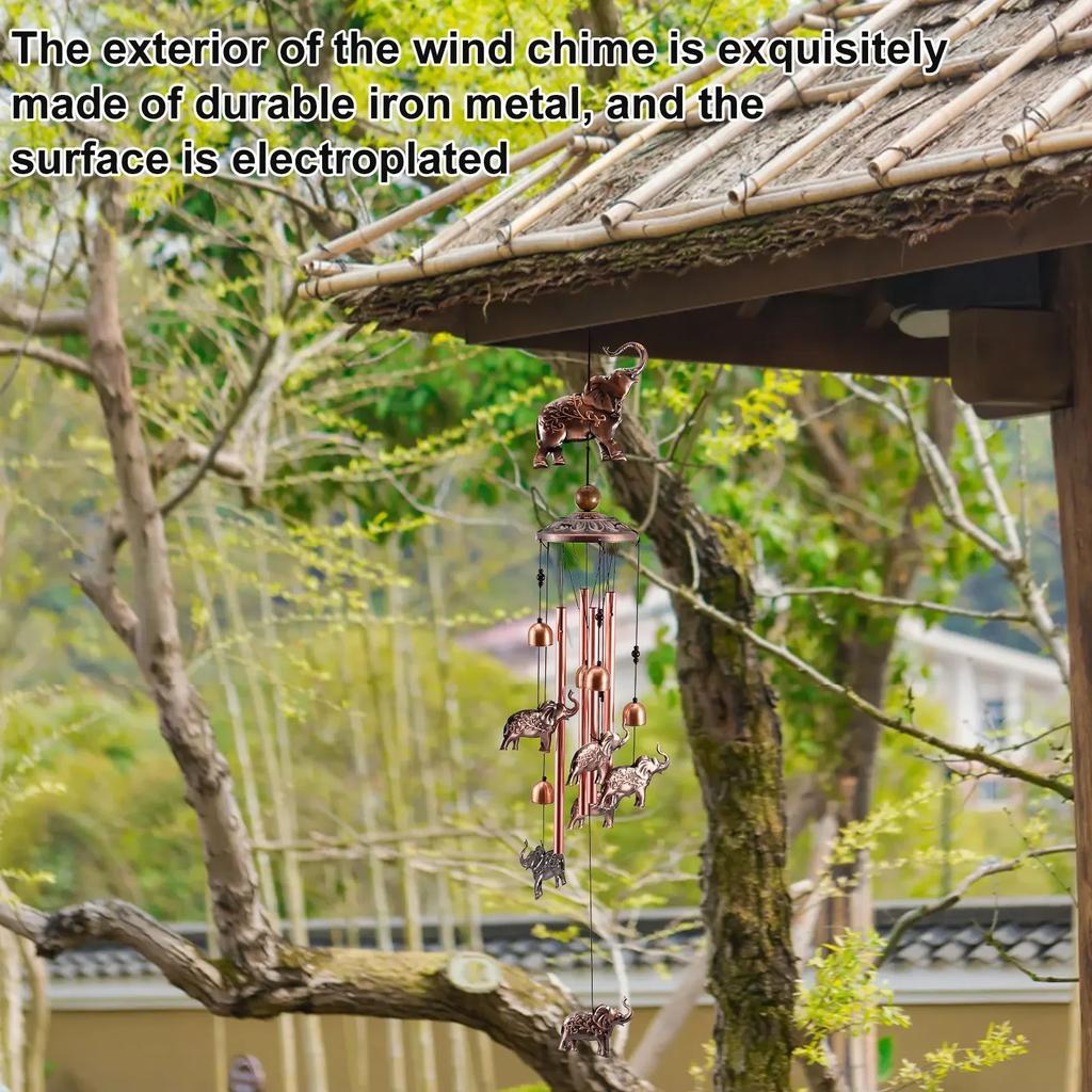 35inch Wind Chimes With Elephant Metal Tubes Outdoor Garden Yard Decoration Retro Creative Hanging Wind Chimes Ornaments