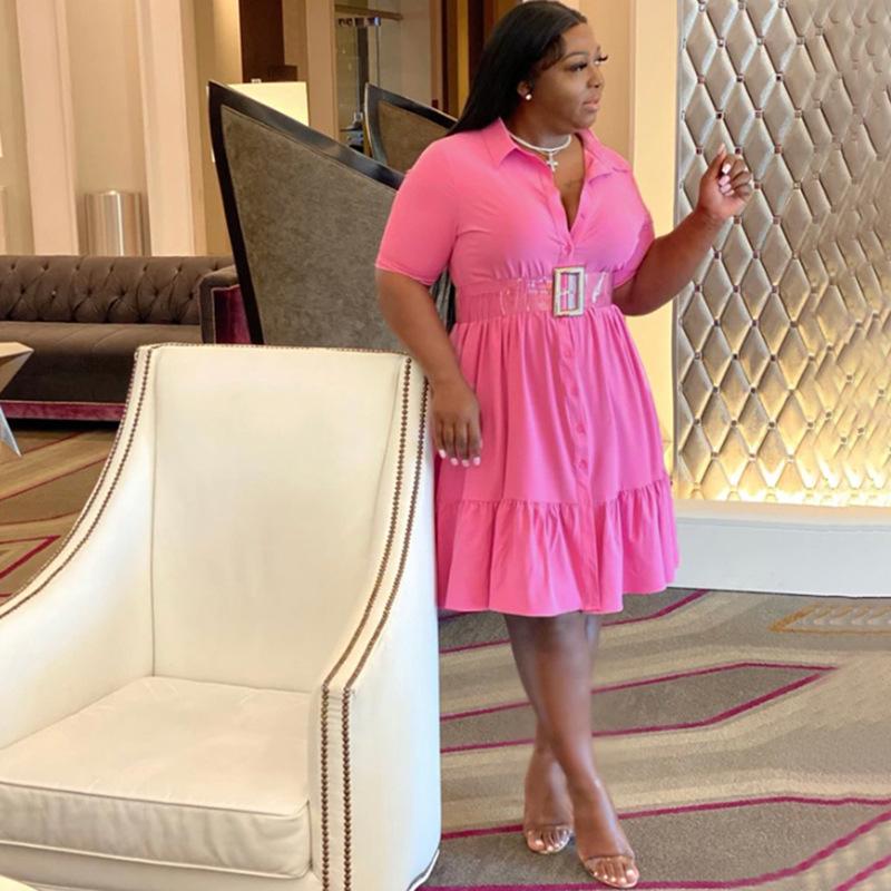 Новое летнее однобортное однобортное женское модное повседневное платье-рубашка с короткими рукавами больших размеров