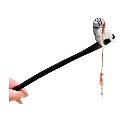 Палочка для волос Кот Рыбалка Декор Палочка для волос в китайском стиле Легкий дизайн-зажим Женская Заколка для волос Аксессуары для волос