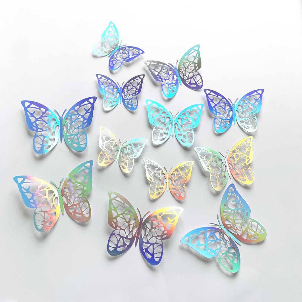 12-Piece 3D Colorful Silver Butterfly Stickers for Wall Decoration