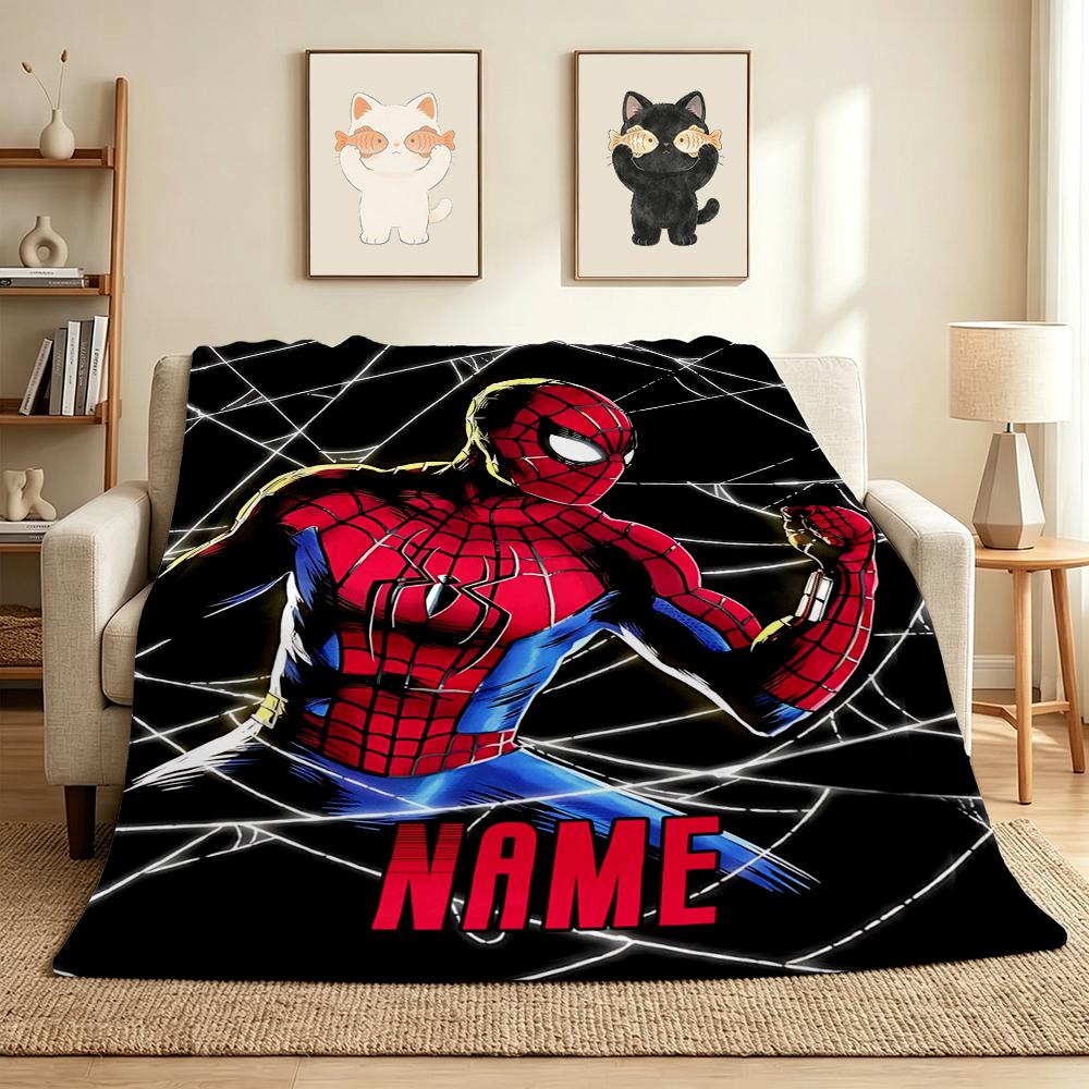 Custom Name Spider-Man Pose Flannel Blanket Throw Blanket Soft Warm Sofa Bed Decor Unique Gift