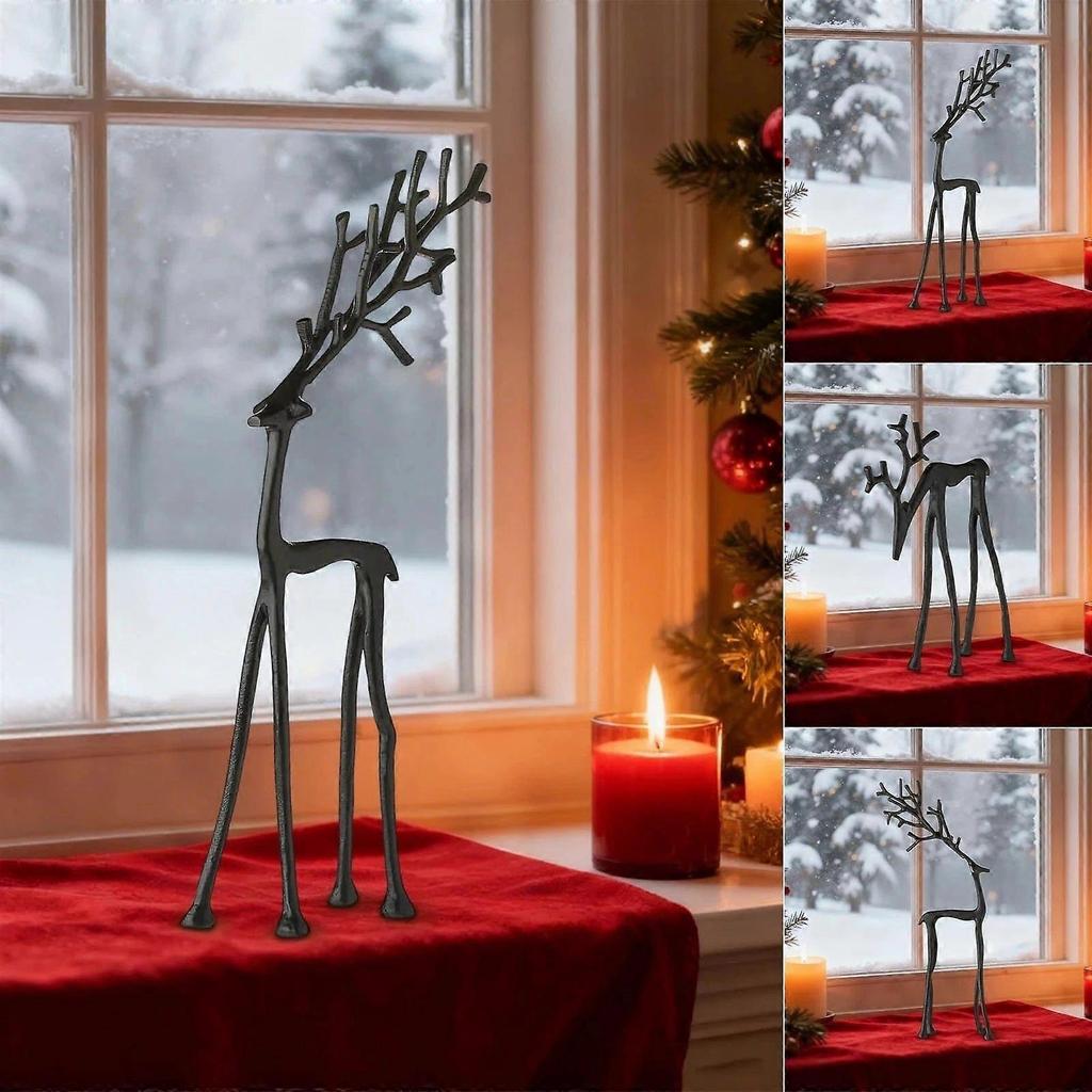 Set of 2 Black Reindeer Statues - Modern Xmas Figurines - Elegant Indoor Holiday