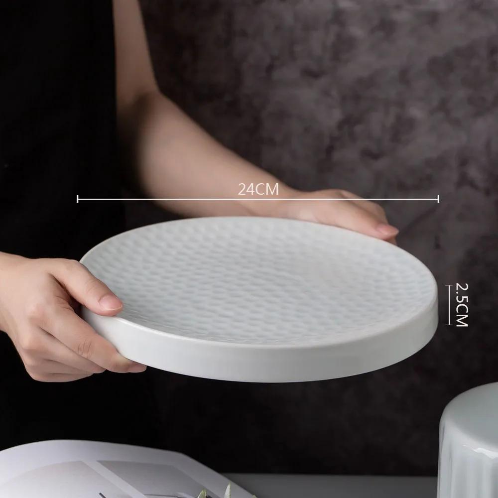 Керамическая обеденная тарелка Ресторан Неровная текстура Плоские тарелки для стейка и десерта Паста Дом Однотонная посуда