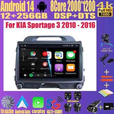 Android 14 Для KIA Sportage 3 2010 - 2016 Автомобильный мультимедийный плеер GPS-навигация 9-дюймовый QLED сенсорный экран Беспроводной Carplay WIFI 4G
