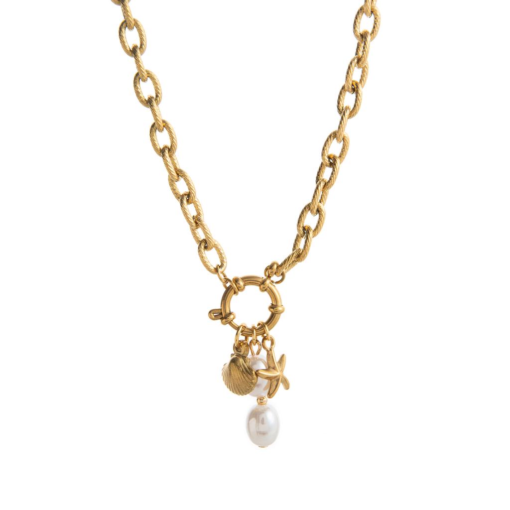 Retro Fish Boots Flower Loop Necklace with Multiple Pendants DIY Boots Love Pearl Plated 18K Gold Color Preserving