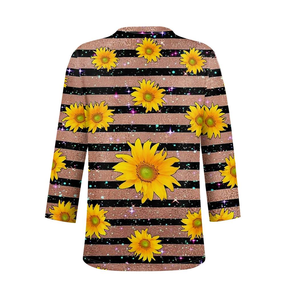 Женская мода повседневный топ с длинным рукавом и круглым вырезом с цветочным принтом