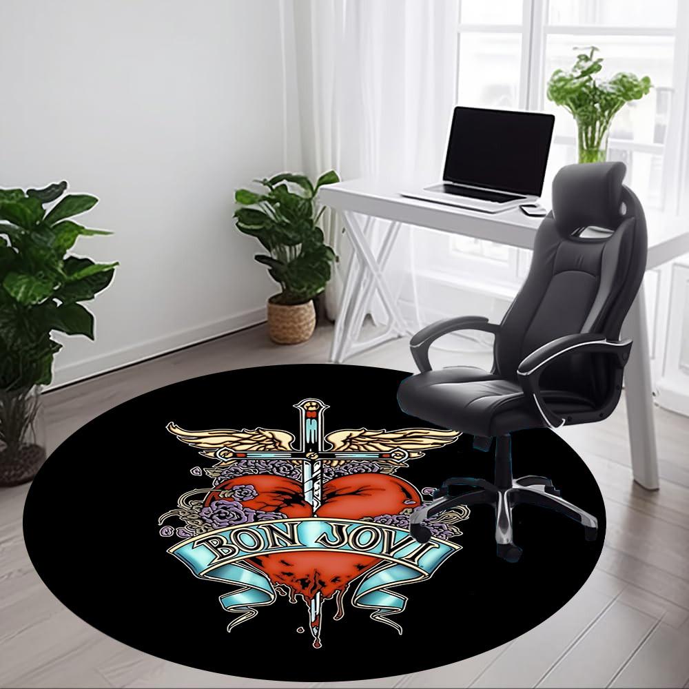 1PC Bon Jovi Band Logo Office Round Rug - Perfect for Office or Study Decor, Non-Slip Backing, Decorative Floor Mat yy250916052