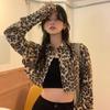 Spring And Autumn Leopard Print Women's Short Outer Cardigan Thin Long Sleeve Top Shirt