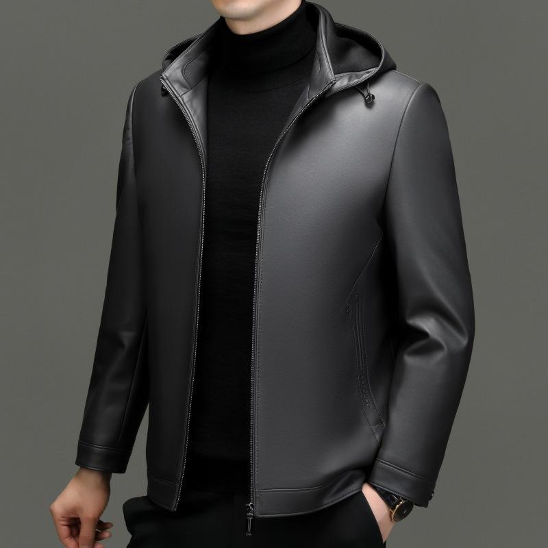 Новая зимняя куртка из овчины, куртка из натуральной кожи среднего возраста, мужская кожаная куртка со съемным капюшоном, куртка из утиного пуха