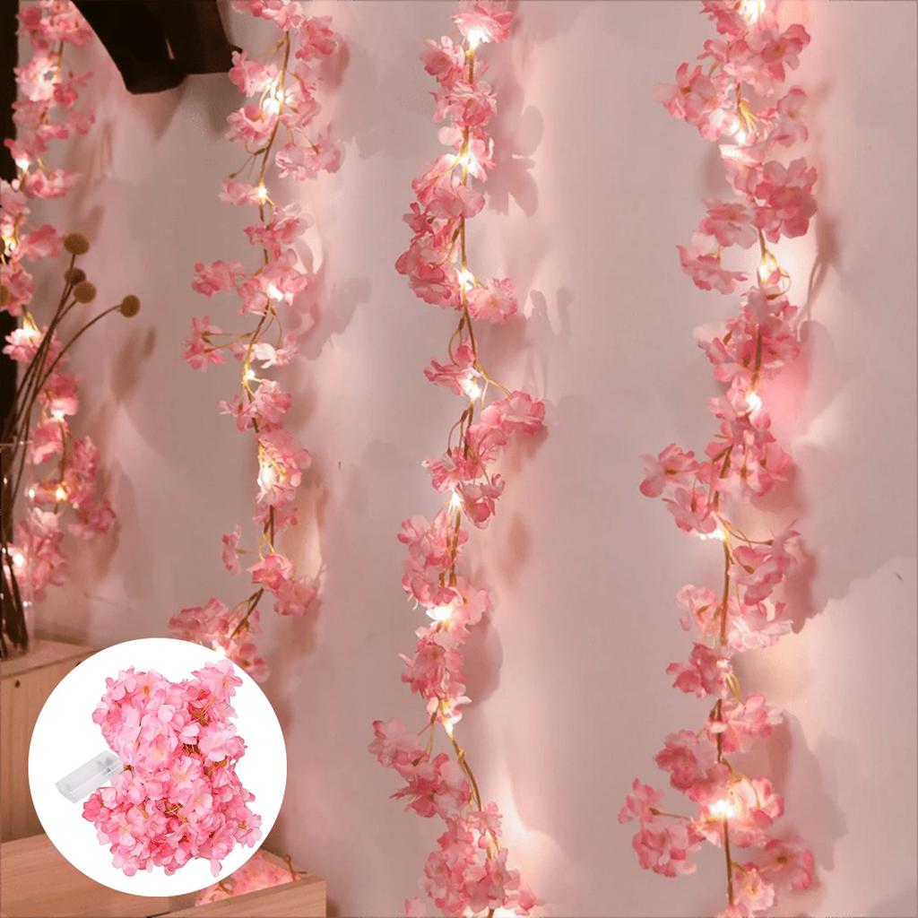 10/20/50LEDS Cherry Blossom String Light Garland Artificial Flower Vines Fairy Lights for Bedroom Wedding Party Holiday Dec