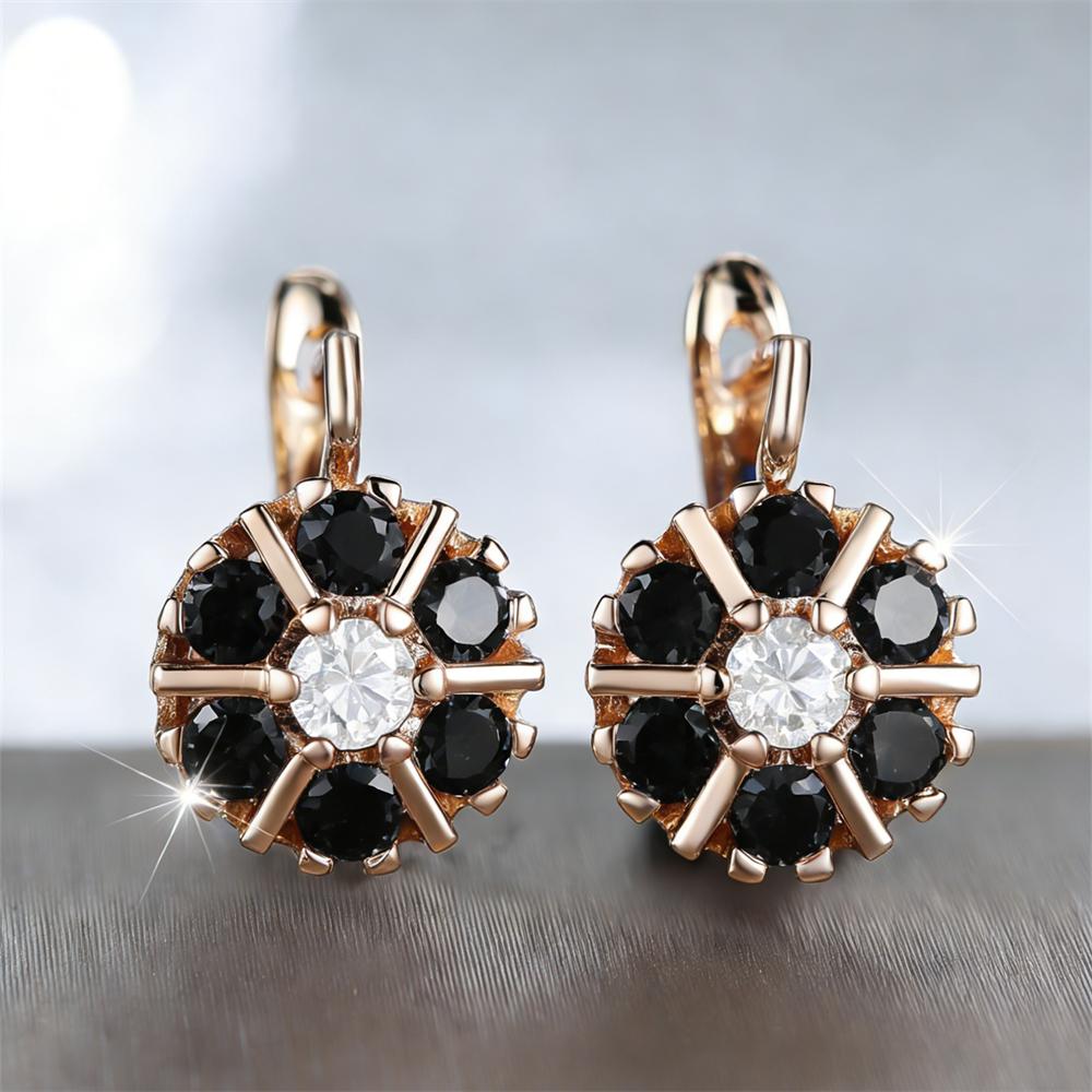 Green Crystal White Zircon Round Flower Hoop Earrings For Women Vintage Gold Color Ear Buckle Wedding Jewelry Mother's Day Gifts