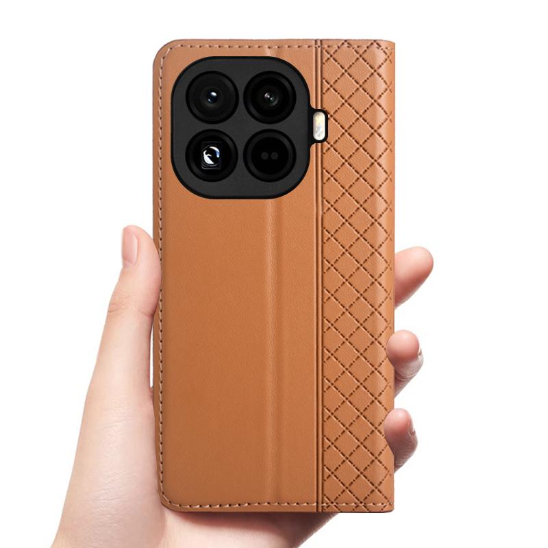 Flip Case for XIAOMI 15T Pro 15TPro 5G Genuine Leather Magnetic Book Cover Luxury Cowhide Grid Pattern Card Pocket Wallet Cases
