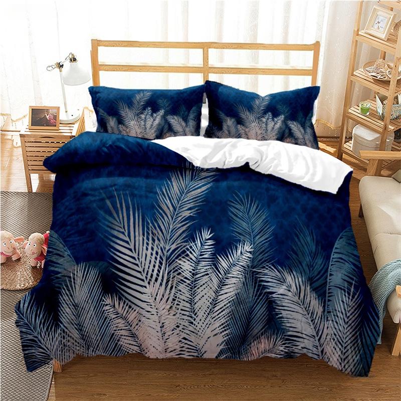 Tropical Leaf Duvet Cover Set All Season Soft Bedding with Pillowcases Single Double Queen King Size