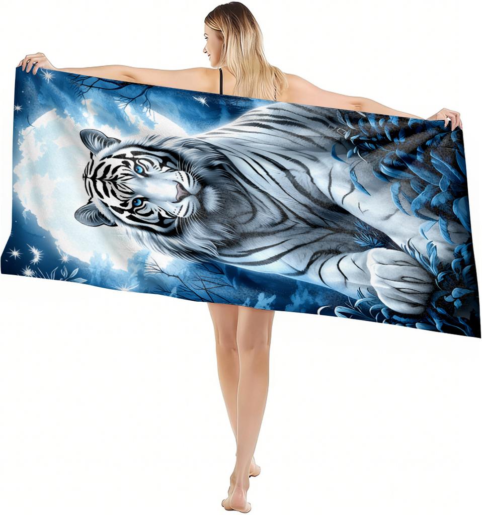 1PC White Tiger Lion pattern for family friends Gifts Towel Quick-Dry Beach Towel For Yoga Tourism Beach GYM Camping Swimming