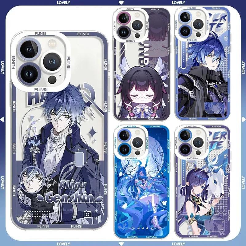 Чехол для телефона Genshin Impact Lauma Flins Columbina для IPhone 11 12 14 15 16 Pro Max Mini X XS Max 7 8 6 6S Plus Прозрачный чехол