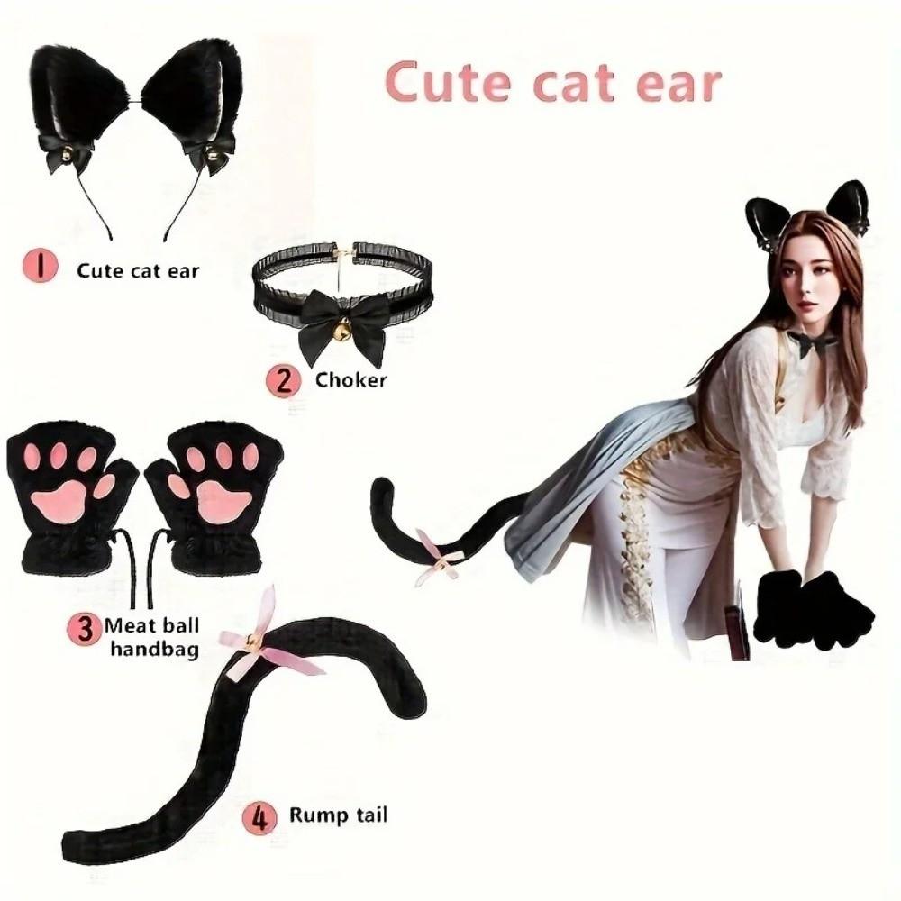 Lolita Cat Ears Headband Set Bow Halloween Dress Up Funny Cosplay Headwear Student