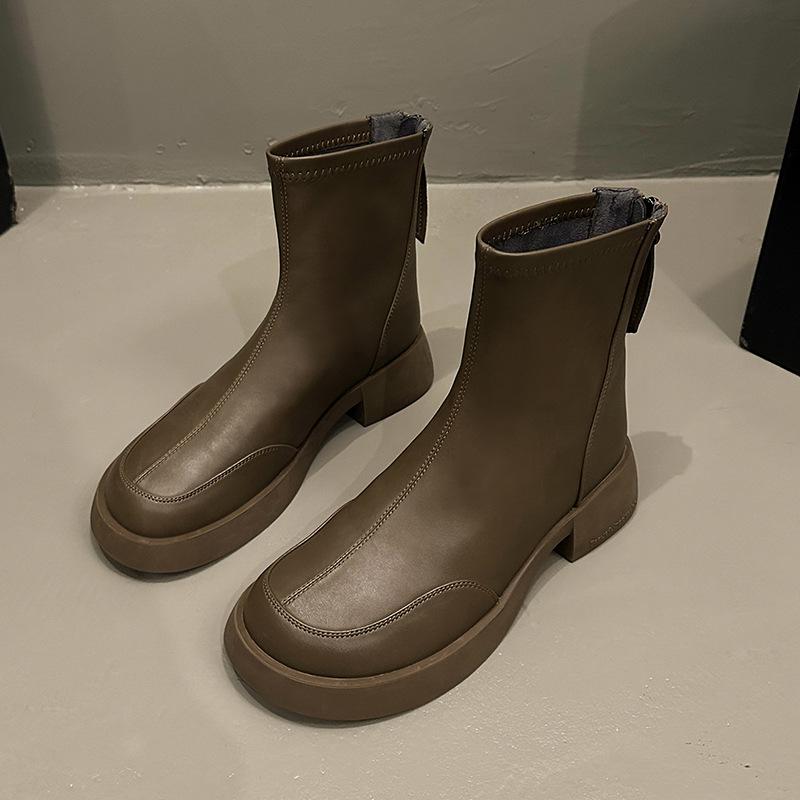 Простые черные ботинки Мартин на платформе в британском стиле женские 2025 новая осень и зима популярные на толстом каблуке повседневные тонкие короткие ботинки