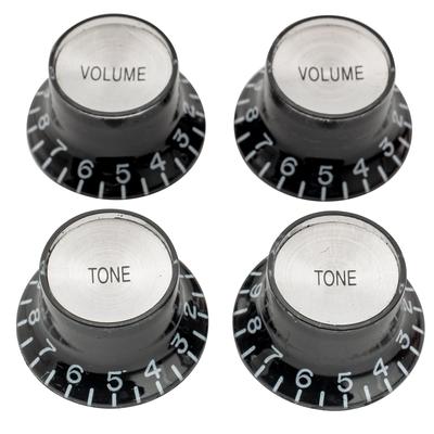 Musiclily Pro Inch Size USA 2 Volume 2 Tone Reflector Knob для Les Paul SG Top of Left Handed Guitar, Black/Silver (Набор 4)