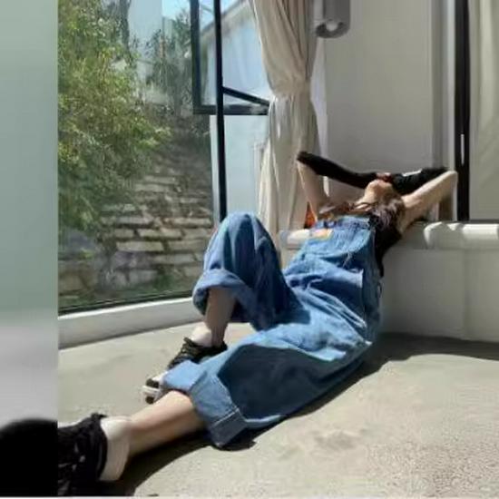 Женский утягивающий джинсовый комбинезон: Новый осенний стиль, омолаживающий, свободный, широкий крой, длина до пола, большой размер.