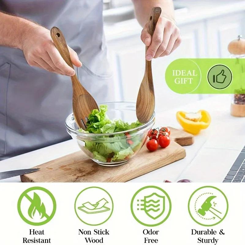 8pcs Natural Teak Wooden Spoons for Cooking Set of Kitchen Utensils for Durable Cooking Perfect for Back To School Supplies