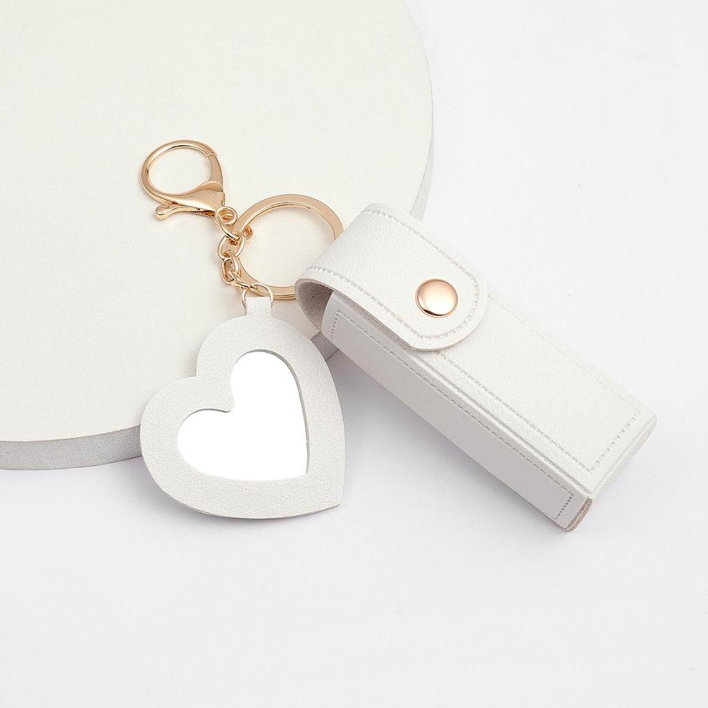 Glass Mirror Keychain Pendant, Heart-shaped PU Coin Purse, Creative Gift, Small Jewelry Charm