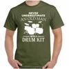 Футболка барабанщика Никогда не недооценивайте старый набор барабанов Мужская забавная футболка с изображением барабанщика