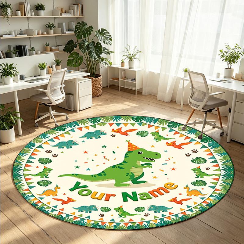 Wild Animals (270) Theme Round Crystal Velvet Rug Custom Name Text Personalized Floor Mat Home Decor Non Slip Crystal Carpet
