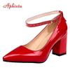 Fashion Aphixta New 2.75Inch Pimp Buckle Patent Leather Shoes Women Pumps Leisure Red Fashion Official Pointed Toe Plus Size 50