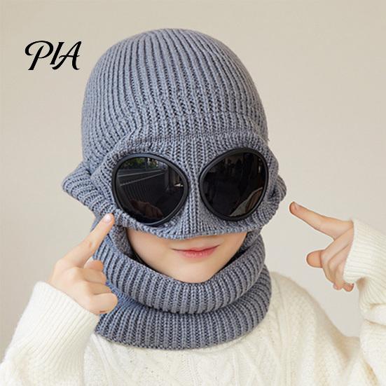 Playful Goggle Decor Hat for Kids 1 Set Knit Neck Warmer Kids, Winter Earflap with Goggles, Gift School Travel Fleece Lined Aviator Cap, Warm