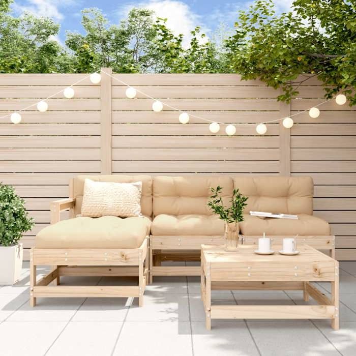 VidaXL Garden Lounge Set 5 Pcs, Sofas with Footrest, Furniture Set with Coffee Table Patio Terrace, Rustic, Wood 3186543