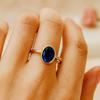 Oval Cut Blue Sapphire Solitaire Ring – Yellow Gold Plated Bezel Setting, Engagement Wedding Jewelry Gift for Women