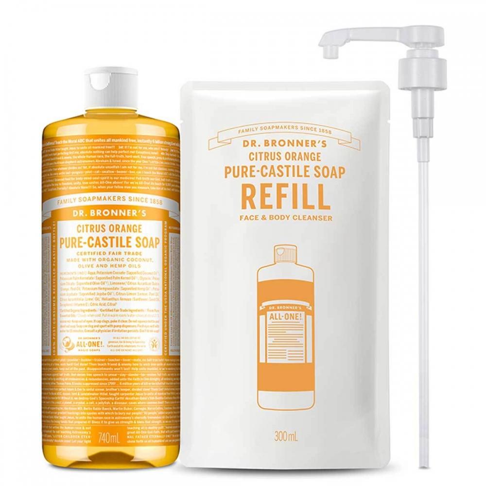 Доктор. Мыло Dr. Bronner's Castile 740 мл + 300 мл с конфигурацией помпы