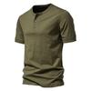 Мужская американская летняя однотонная футболка Henley с коротким рукавом - модная спортивная одежда для отдыха