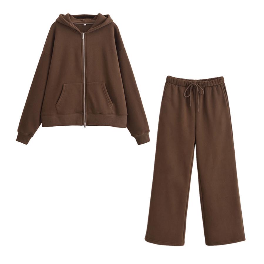 Весна 2025 Женский повседневный комплект куртка-свитшот на молнии и фланелевые брюки прямого кроя
